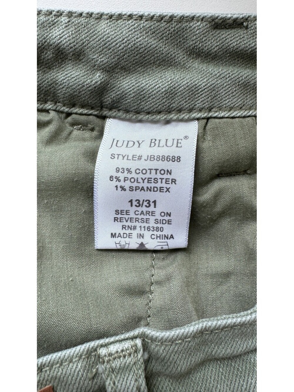 Judy Blue Green Raw Hem Pants Women 13/31 Casual Cottagecore Front Seam Relaxed - Picture 9 of 10